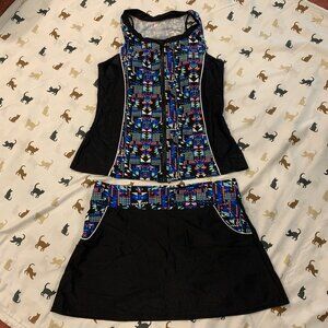 Geometric Print Zipper Front Tankini Set